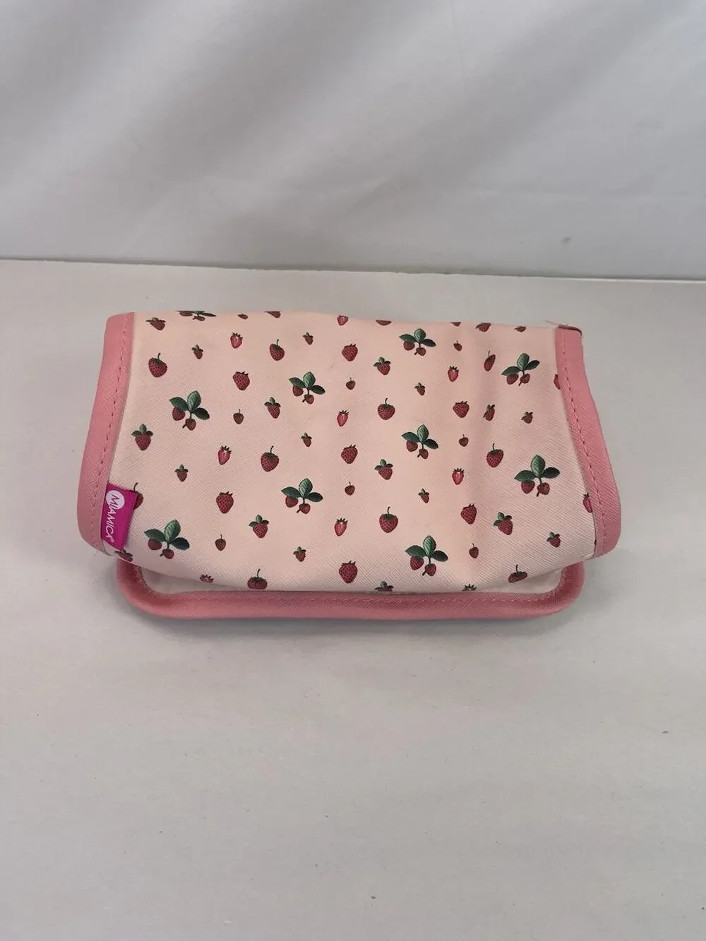 MAMICA Pink Strawberry Print Jewelry Roll Travel Organizer Clear Zip Pouch